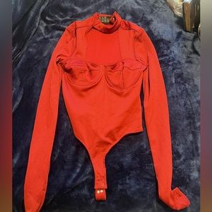 Small red jumpsuit with built in underwire